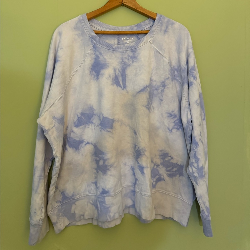 Athleta blue tie dye pullover sweatshirt.